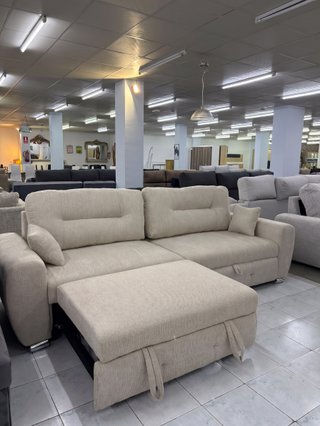 Sofá cama modular beige y gris