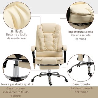 Sillón Masajeador Giratorio y Ergonómico con Altura Ajustable y 6 Puntos Vibrantes, 65X160X104 Cm, Crema