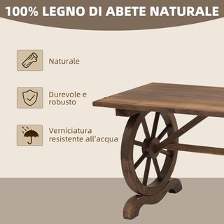 Mesa de Jardín Estilo Country con Patas en Forma de Rueda, de Madera de Abeto Resistente a las Intemperies, 110X60X65 Cm