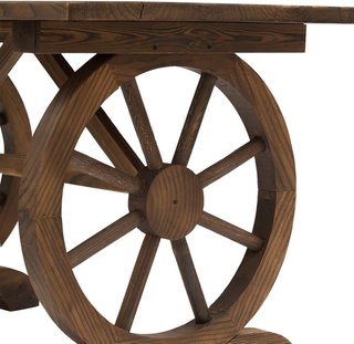 Mesa de Jardín Estilo Country con Patas en Forma de Rueda, de Madera de Abeto Resistente a las Intemperies, 110X60X65 Cm