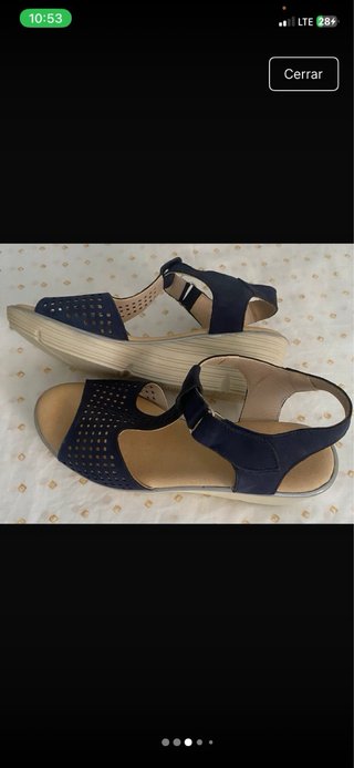 Sandalias cuña azul y beige