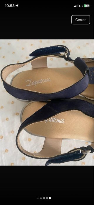 Sandalias cuña azul y beige