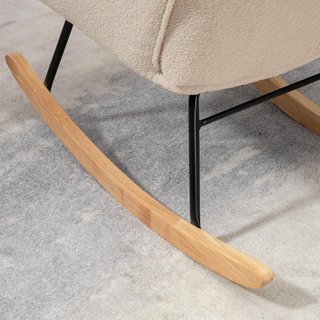 Silla mecedora de interior acolchada, sillón mecedora de relax en pelo berbería con reposabrazos, estructura de acero y patas de madera de haya para sala de estar y dormitorio, beige