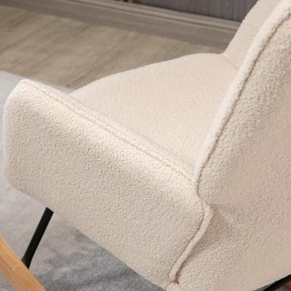 Silla mecedora de interior acolchada, sillón mecedora de relax en pelo berbería con reposabrazos, estructura de acero y patas de madera de haya para sala de estar y dormitorio, beige
