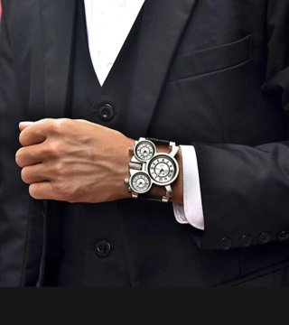 Reloj Oulm Hombre Negro/Plata