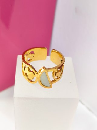 Anillo acero dorado con diseño de tous y media luna T18
