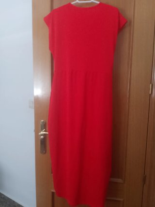 Vestido rojo coral con lazada