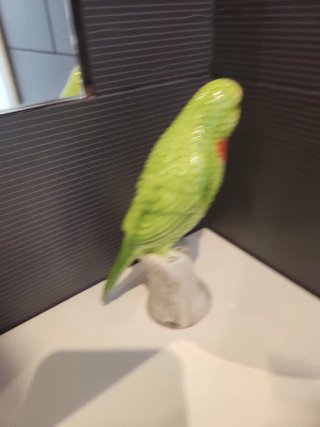 Figura pájaro cerámica verde y amarillo