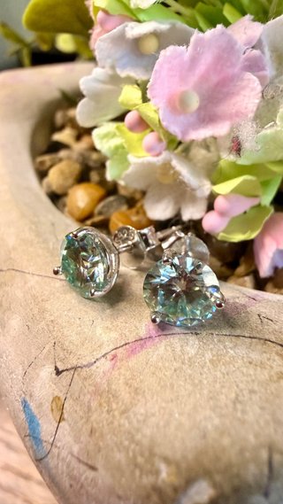 Lujo! Plata 925 Pendientes con Moissanita Azul