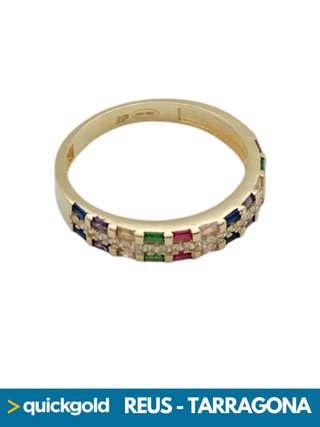 Anillo Oro 18k T14 Piedras Multicolor