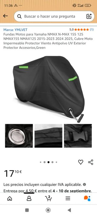 Funda Moto YMLVET NMAX 155 125 Negra/Verde
