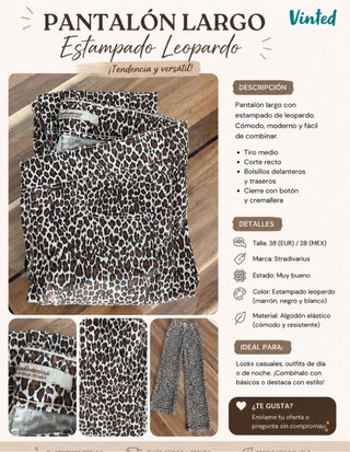 Pantalón Leopardo Stradivarius Talla 38