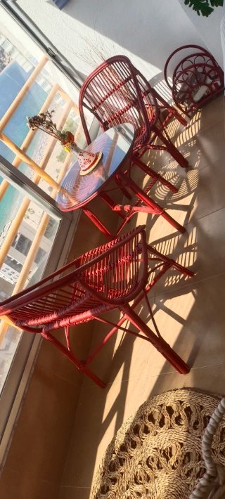 Conjunto Terraza Bambú Rojo Vintage + Revistero