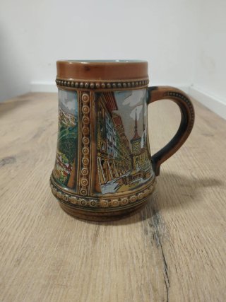 Jarra cerveza cerámica decorada