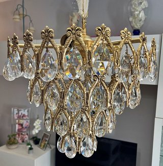 Lámpara de techo Cristal de Roca y metal dorada