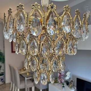 Lámpara de techo Cristal de Roca y metal dorada