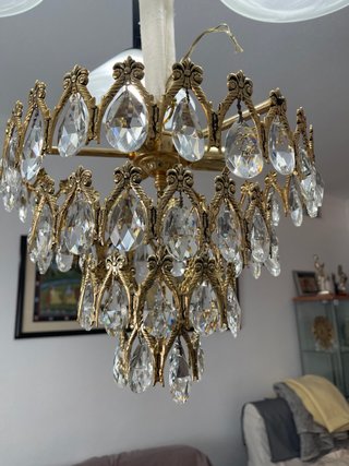 Lámpara de techo Cristal de Roca y metal dorada