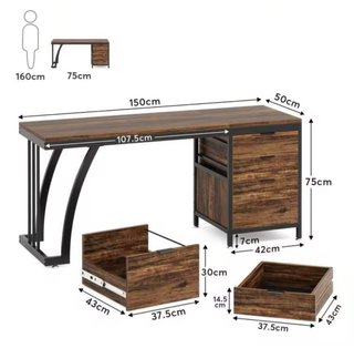 Mesa Escritorio madera metal 150cm 3 Cajones. New