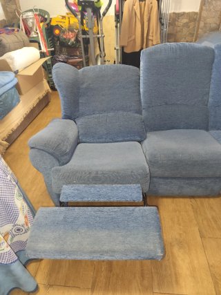Sofá rinconera de tela azul