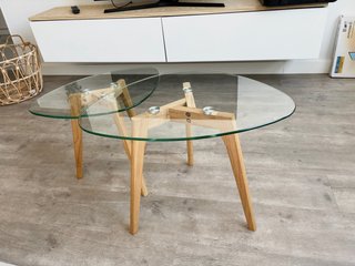 Mesas nido cristal y madera (mesa de centro)