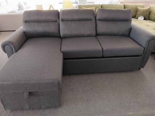 Sofá Cama Gris Tela con Arcón y Chaise Longue