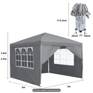 Carpa Plegable 3x3 Gris con Laterales NUEVA!!