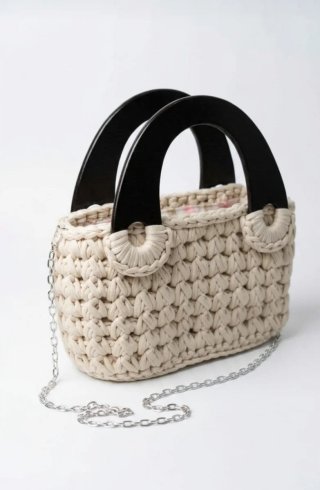 Bolso crochet artesanal beige y plata