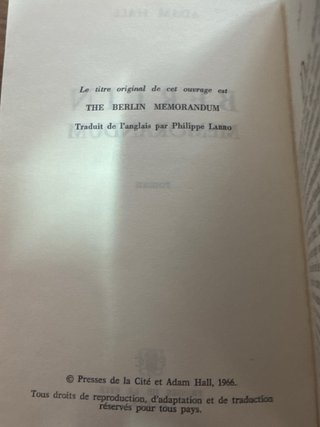Libro Adam Hall - Berlin Mémorandum 1966