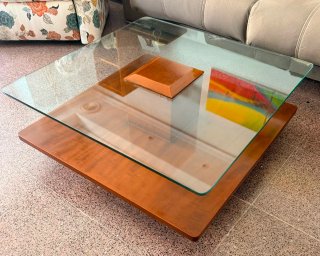 Mesa de centro cristal y madera maciza
