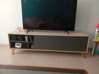 Mueble TV madera y gris