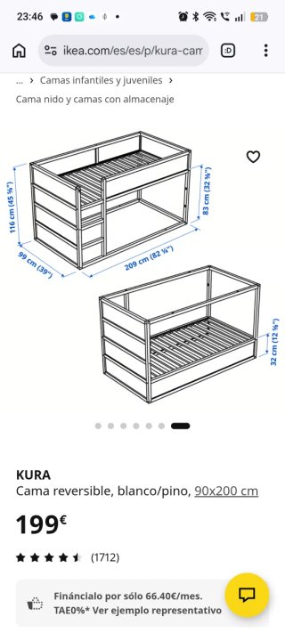 Litera reversible, cama