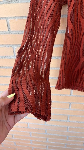 Blusa encaje teja manga larga