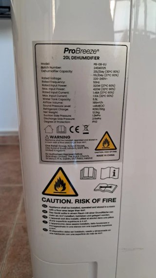 Deshumidificador ProBreeze 20L/día