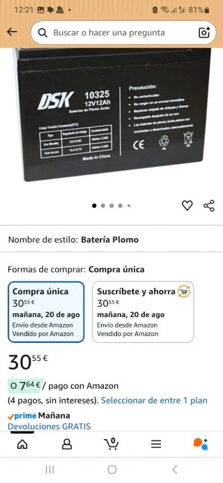 DSK Batería Plomo-Ácido 12V 12Ah AGM
