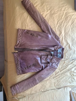 Chaqueta de cuero marrón/morado
