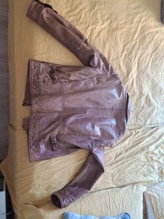 Chaqueta de cuero marrón/morado
