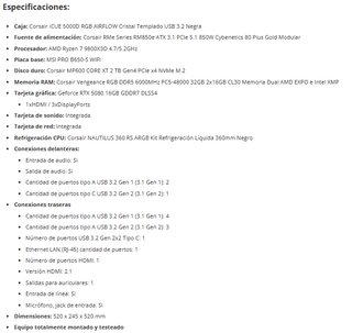 PC Gaming RTX 5080 Ryzen 7 9800X3D 32GB RAM 2TB SS