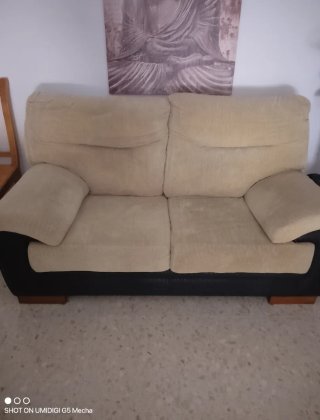 Sofá de 2 plazas beige y negro