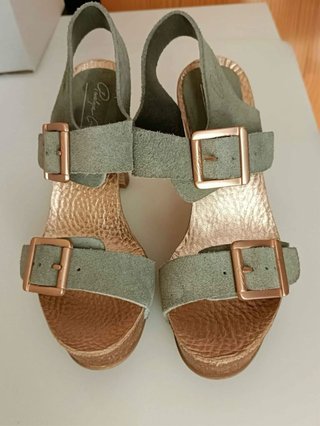 Sandalias tacón Penelope piel verde/marrón