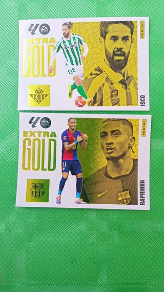 Cromos Extra Gold Panini 25/26 de Isco y Raphinha