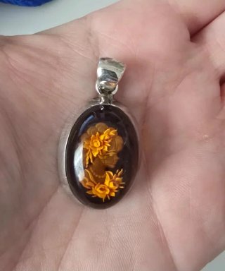 Colgante Plata Envejecida y Ámbar