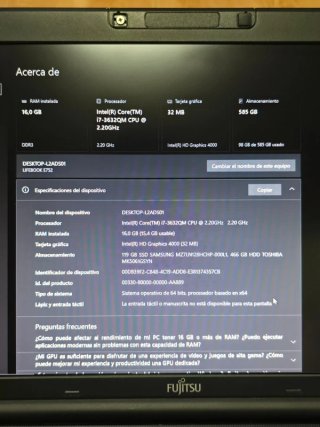 Fujitsu Lifebook E752 i7 16GB ssd+hdd Negro