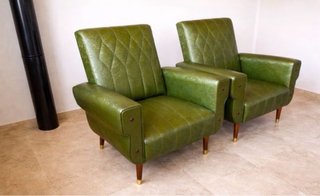 Pareja Sillones Vintage Piel Sintética Verde