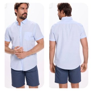 Camisa Milano Talla 44 Azul Manga Corta