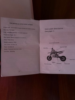 Mini Moto Motocross 43/49cc Roja