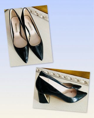 Tacones Zara charol negros y dorados