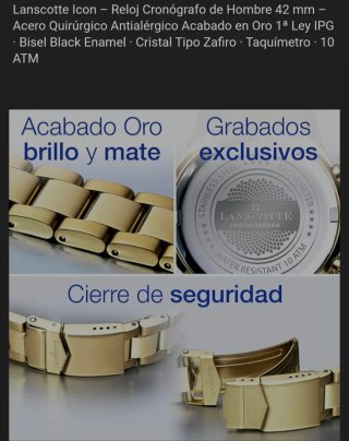 Reloj Lanscotte Dorado Cronógrafo 42mm