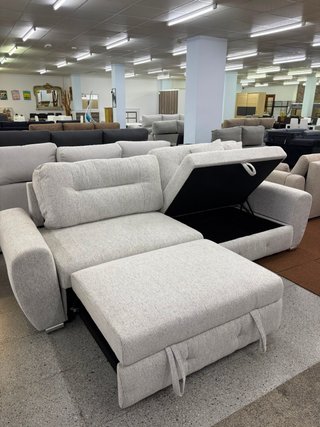 Sofá Cama 3 Plazas Gris Claro Con Baúl NUEVO