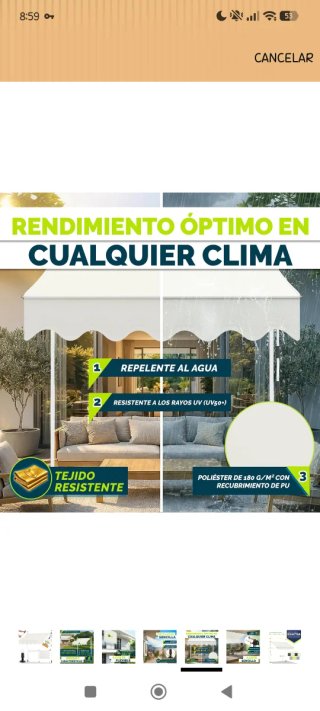 Toldo para jardín o terraza beige. Marca Tillvex