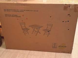 Mesa Terraza Acacia + 2 Sillas Sin Estrenar